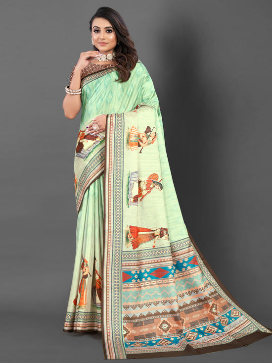 Saree Mall Women's  Blend Light Green Printed Designer Saree With Blouse Piece-AFREN101