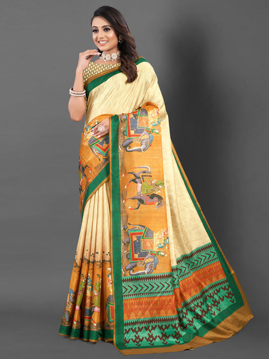 Saree Mall Women's  Blend Cream Printed Designer Saree With Blouse Piece-AFREN102