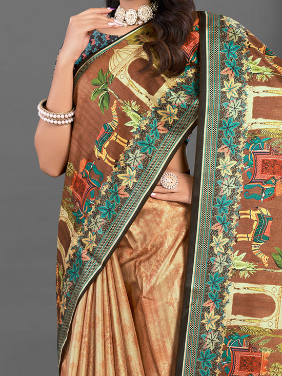 Saree Mall Women's  Blend Brown Printed Designer Saree With Blouse Piece-AFREN105