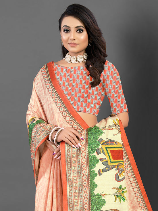 Saree Mall Women's  Blend Peach Printed Designer Saree With Blouse Piece-AFREN108