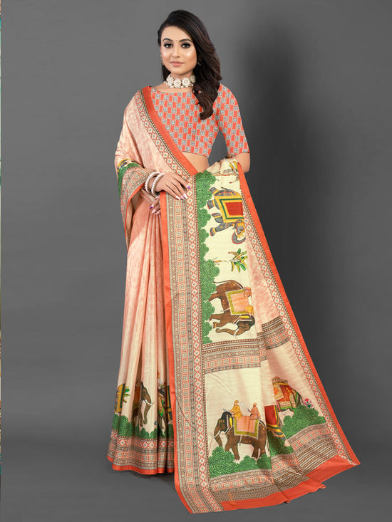 Saree Mall Women's  Blend Peach Printed Designer Saree With Blouse Piece-AFREN108