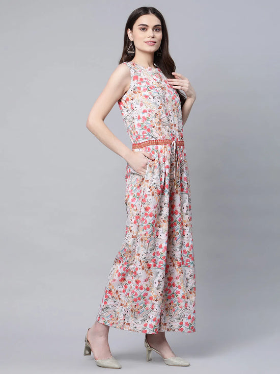 Women Floral Standard Pink Jumpsuits & Sets