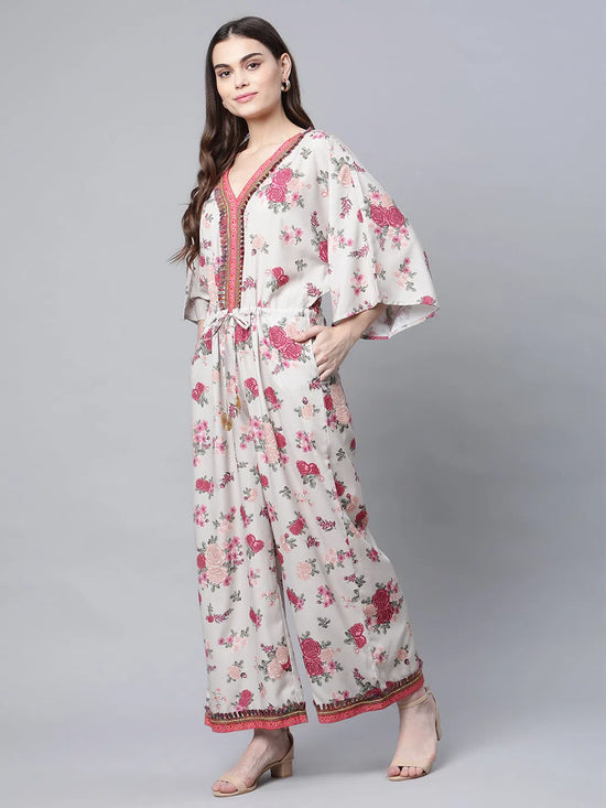 Women Floral Standard Beige Jumpsuits & Sets