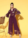 Women Printed Standard Burgundy Jumpsuits & Sets