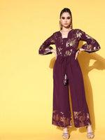 Women Printed Standard Burgundy Jumpsuits & Sets