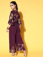 Women Printed Standard Burgundy Jumpsuits & Sets