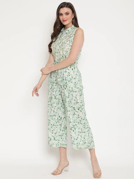 Women Floral Standard Light Green Jumpsuits & Sets