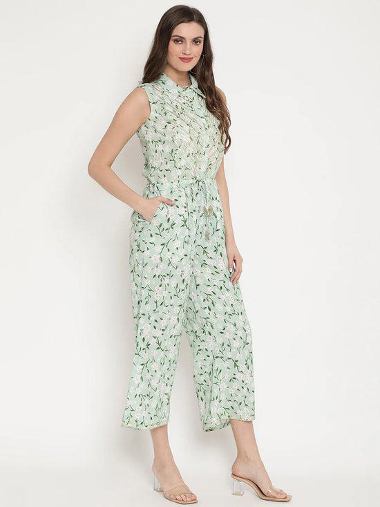 Women Floral Standard Light Green Jumpsuits & Sets