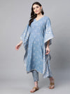 Ahalyaa Women Pastel Blue Pure Cotton Printed Kaftan Kurta