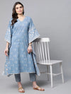 Ahalyaa Women Pastel Blue Pure Cotton Printed Kaftan Kurta