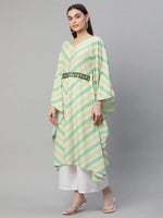 Ahalyaa Women Green Crepe Digital Printed Flared Sleeve Kaftan Kurta