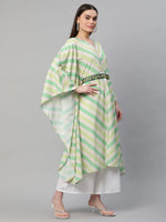 Ahalyaa Women Green Crepe Digital Printed Flared Sleeve Kaftan Kurta