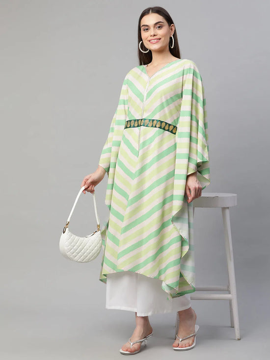 Ahalyaa Women Green Crepe Digital Printed Flared Sleeve Kaftan Kurta