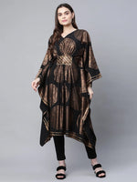 Ahalyaa Women Black Crepe Copper Foil Printed Flared Sleeve Kaftan Kurta