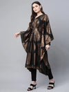 Ahalyaa Women Black Crepe Copper Foil Printed Flared Sleeve Kaftan Kurta