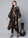 Ahalyaa Women Black Crepe Copper Foil Printed Flared Sleeve Kaftan Kurta