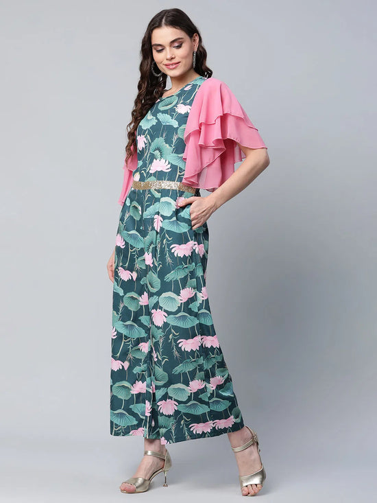 Women Floral Standard Dark Green Jumpsuits & Sets