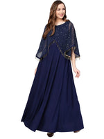 Ahalyaa Women'S Navy Blue Crepe Flared Dress