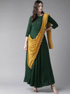 Ahalyaa Women'S Dark Green Rayon Flared Kurta With Attached Dupatta