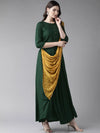 Ahalyaa Women'S Dark Green Rayon Flared Kurta With Attached Dupatta