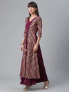 Ahalyaa Crepe Wine Glitter Print Kurta With Jacket