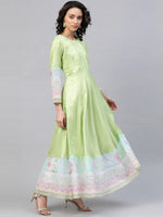 Ahalyaa Women'S Light Green Poly Silk Printed Kurta With Dupatta