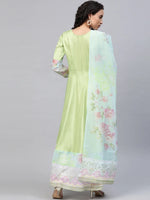 Ahalyaa Women'S Light Green Poly Silk Printed Kurta With Dupatta