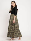 Ahalyaa Women'S Black Georgette Gold Foil Print Flared Kurta With Dupatta