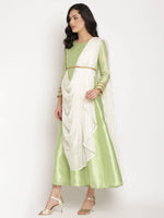 Ahalyaa Women'S Green Poly Silk Kurta With Attached Dupatta