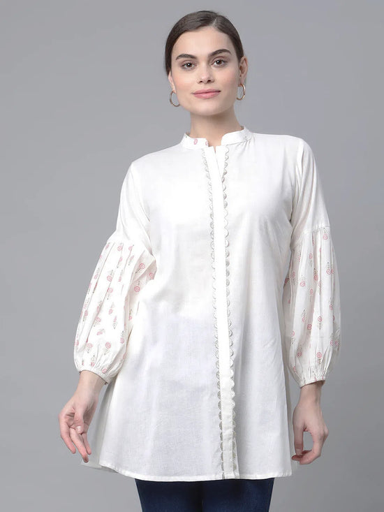 Ahalyaa Women Off White Pure Cotton Printed Tunic