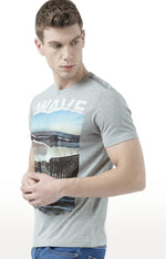 Huetrap Grey Mens Short Sleeve Graphic Printed Tshirt-HT17MKGRAGML00514