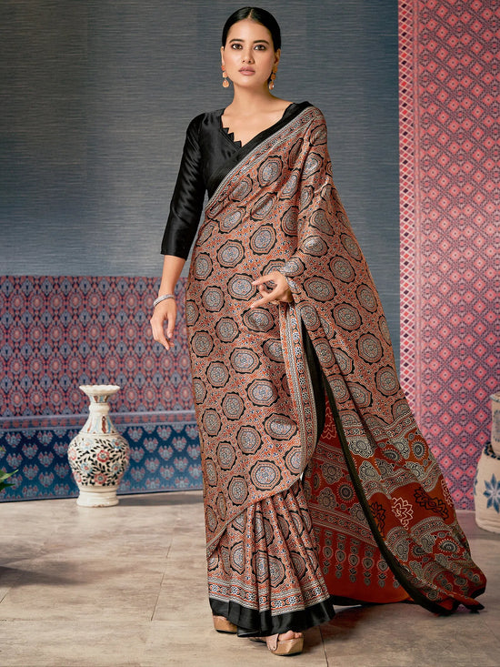 Saree Mall Women's Crepe Brown Digital Print Designer Saree With Blouse Piece-AJRKH306