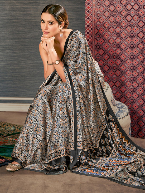 Saree Mall Women's Crepe Grey Digital Print Designer Saree With Blouse Piece-AJRKH309