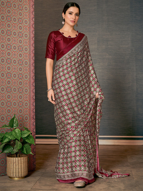 Saree Mall Women's Crepe Maroon Digital Print Designer Saree With Blouse Piece-AJRKH312