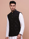 Men Woven Design Black Slim Fit Nehru Jacket-AK-1102A-5-Black