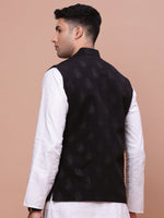 Men Woven Design Black Slim Fit Nehru Jacket-AK-1102A-5-Black