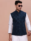 Men Woven Design Teal Slim Fit Nehru Jacket-AK-1102A-6-Teal