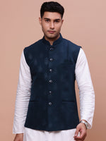 Men Woven Design Teal Slim Fit Nehru Jacket-AK-1102A-6-Teal