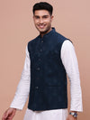 Men Woven Design Teal Slim Fit Nehru Jacket-AK-1102A-6-Teal