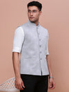 Men Woven Design Grey Slim Fit Nehru Jacket-AK-1102B-3-Grey