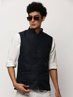 Men Mandarin Collar Solid Navy Blue Nehru Jacket-AK-1237-27-Navyblue