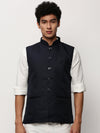 Men Mandarin Collar Solid Navy Blue Nehru Jacket-AK-1237-27-Navyblue