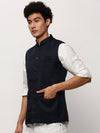 Men Mandarin Collar Solid Navy Blue Nehru Jacket-AK-1237-27-Navyblue