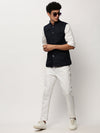 Men Mandarin Collar Solid Navy Blue Nehru Jacket-AK-1237-27-Navyblue