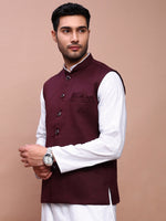 Men Solid Burgundy Slim Fit Nehru Jacket-AK-12527-13-Burgundy