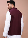 Men Solid Burgundy Slim Fit Nehru Jacket-AK-12527-13-Burgundy