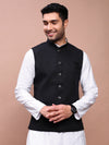 Men Solid Black Slim Fit Nehru Jacket-AK-12527-18-Black