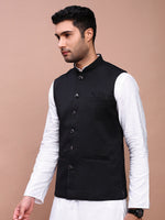 Men Solid Black Slim Fit Nehru Jacket-AK-12527-18-Black