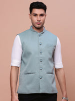 Men Solid Sea Green Slim Fit Nehru Jacket-AK-12527-20-Seagreen