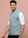 Men Solid Sea Green Slim Fit Nehru Jacket-AK-12527-20-Seagreen